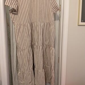 Tradlands Striped Midi Dress in Beige and White